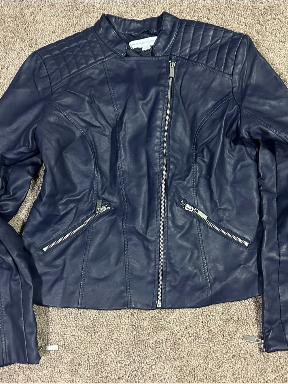 New York & Company Womens Black Faux Leather Moto Jacket Medium NY&C NWT